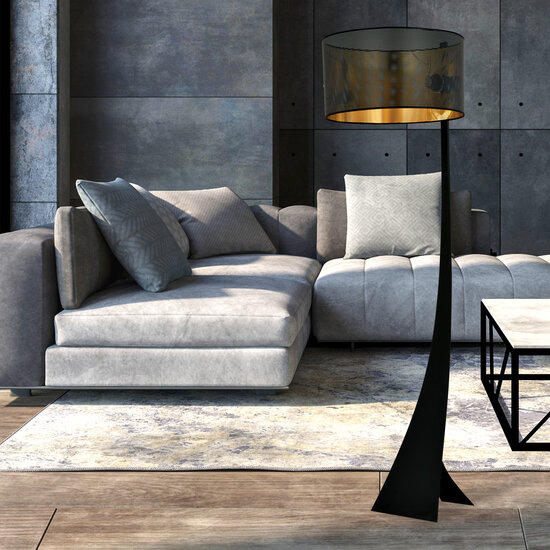 Holstebro standing lamp black with black and gold metal shade 1x E27