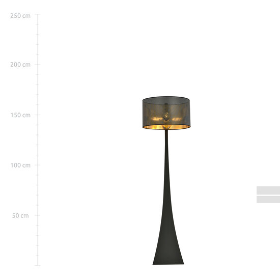 Holstebro staande lamp zwart met zwart en gouden metalen kap 1x E27