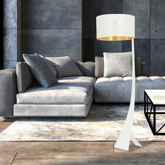 Emibig Emibig Holstebro lámpara de pie blanca con pantalla dorada 1x E27 - Iluminación elegante para cualquier interior