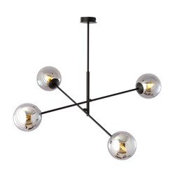 Kalundborg medium hanglamp zwart met 4 glazen gerookt E14