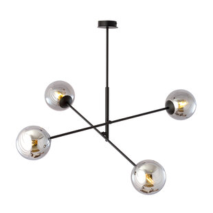 Lampe à suspension Kalundborg moyenne noire avec 4 verres E14 fumés