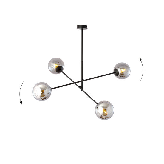 Emibig Emibig Kalundborg medium hanging lamp black with 4 smoked E14 glasses - Ideal for creating a cozy atmosphere in your home