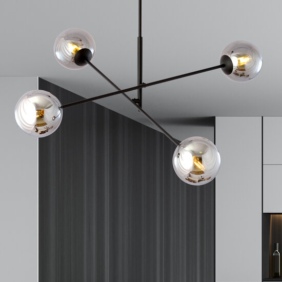 Emibig Emibig Kalundborg mittelgroße Hängelampe schwarz mit 4 rauchfarbenen E14-Gläsern - Ideal für eine gemütliche Atmosphäre in Ihrem Zuhause