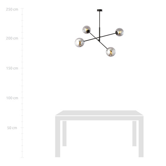 Kalundborg medium hanglamp zwart met 4 glazen gerookt E14