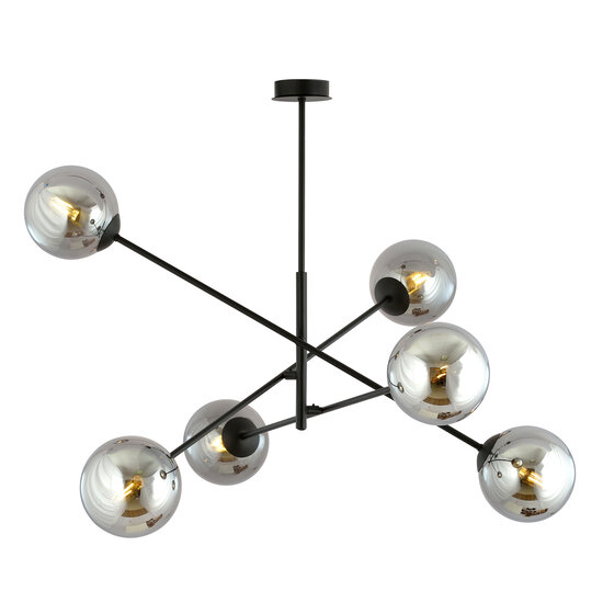 Emibig Emibig Lampe suspendue grande Kalundborg noire avec 6 verres fumés E14 - Éclairage idéal pour chaque espace