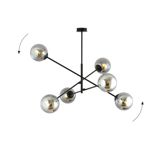 Kalundborg large hanging lamp black with 6 smoked E14 glasses