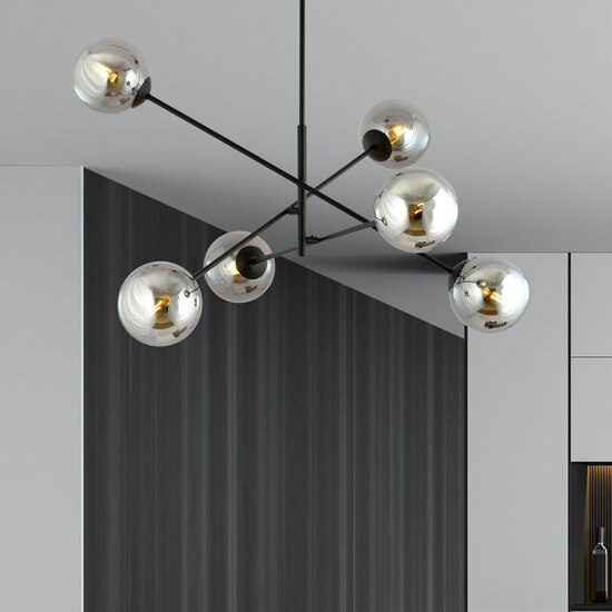 Emibig Emibig Kalundborg grote hanglamp zwart met 6 glazen gerookt E14 - Perfecte verlichting voor elke ruimte
