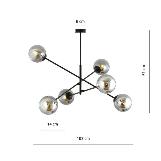 Emibig Emibig Kalundborg grote hanglamp zwart met 6 glazen gerookt E14 - Perfecte verlichting voor elke ruimte