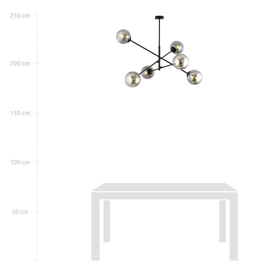 Kalundborg grote hanglamp zwart met 6 glazen gerookt E14
