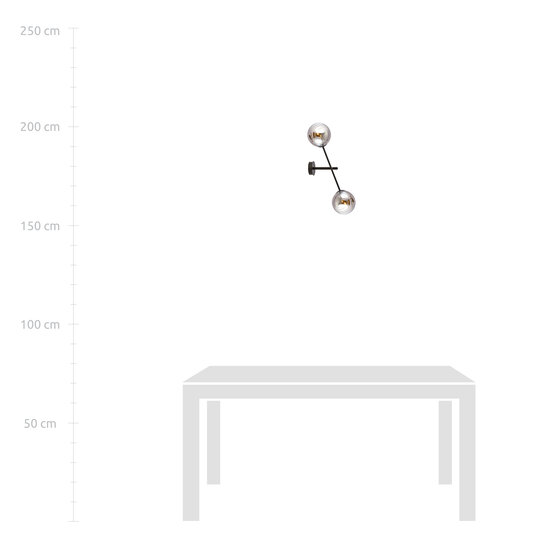 Kalundborg wandlamp met 2 zwarte glazen bollen E14