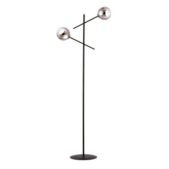 Kalundborg zwarte vloerlamp met 2 glazen gerookt E14