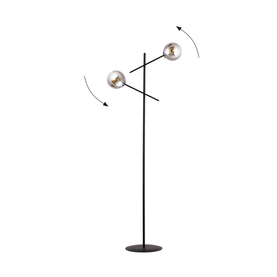 Emibig Emibig lámpara de pie Kalundborg negra con 2 cristales ahumados E14 - Ideal para crear un ambiente acogedor en tu hogar