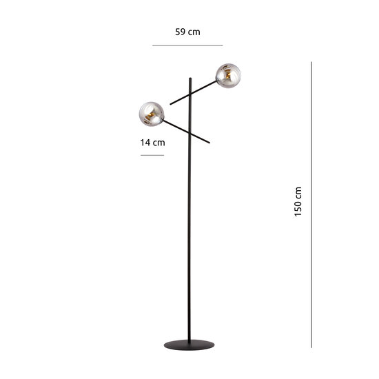 Kalundborg zwarte vloerlamp met 2 glazen gerookt E14
