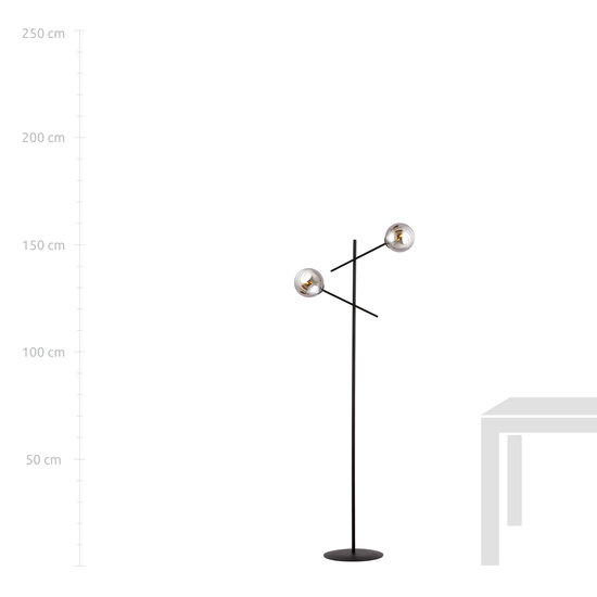 Kalundborg zwarte vloerlamp met 2 glazen gerookt E14