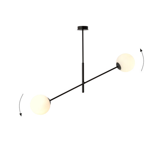 Emibig Emibig Hedensted hanglamp zwart met 2 witte glazen E14 - Perfect voor een stijlvolle inrichting