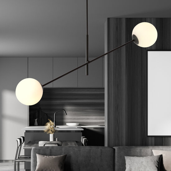 Emibig Emibig Hedensted hanglamp zwart met 2 witte glazen E14 - Perfect voor een stijlvolle inrichting
