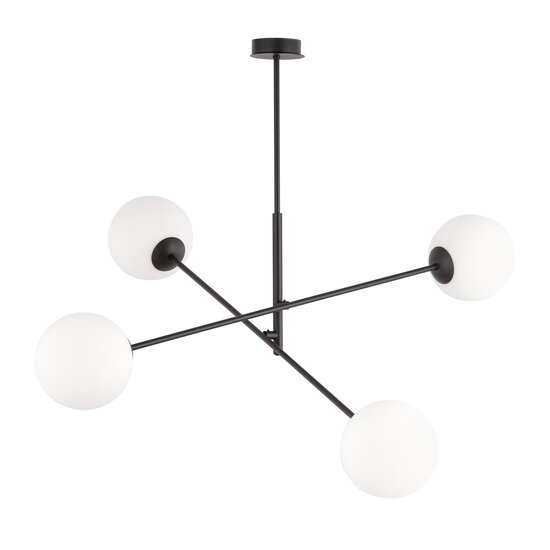 Lampe à suspension Hedensted moyenne noire avec 4 ampoules en verre de lait E14