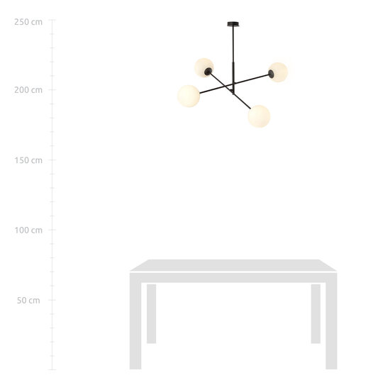 Lampe à suspension Hedensted moyenne noire avec 4 ampoules en verre de lait E14