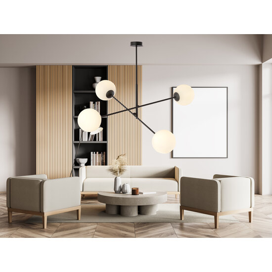 Lampe à suspension Hedensted moyenne noire avec 4 ampoules en verre de lait E14