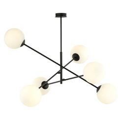 Hedensted grote hanglamp zwart met 6 witte glazen E14