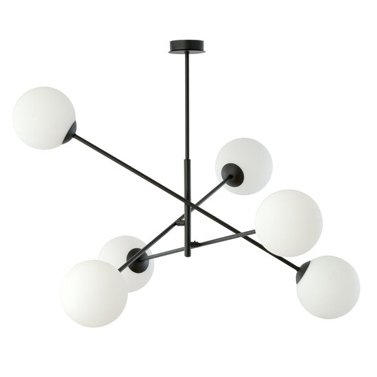 Emibig Emibig Hedensted grote hanglamp zwart met 6 witte glazen E14 - Perfecte verlichting voor elke ruimte