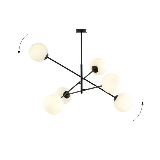 Hedensted grande suspension noire avec 6 verres blancs E14