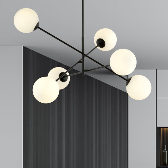 Emibig Emibig Hedensted gran lámpara colgante negra con 6 vidrios blancos E14 - Iluminación ideal para cualquier espacio