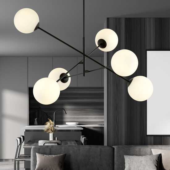 Emibig Emibig Hedensted gran lámpara colgante negra con 6 vidrios blancos E14 - Iluminación ideal para cualquier espacio
