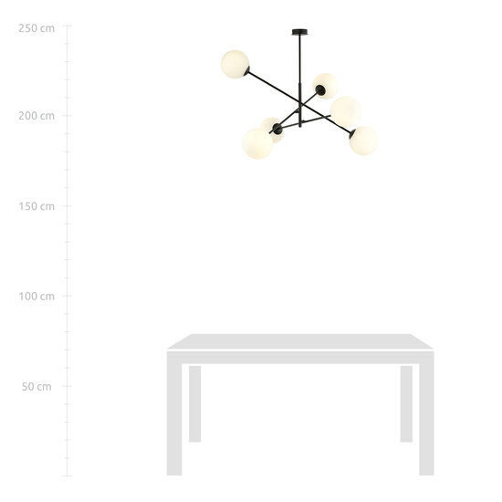 Hedensted grote hanglamp zwart met 6 witte glazen E14