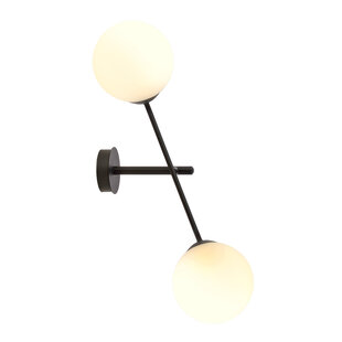 Hedensted wandlamp met 2 wit ronde glazen bollen E14