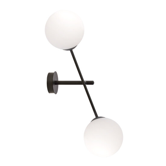 Hedensted wandlamp met 2 wit ronde glazen bollen E14