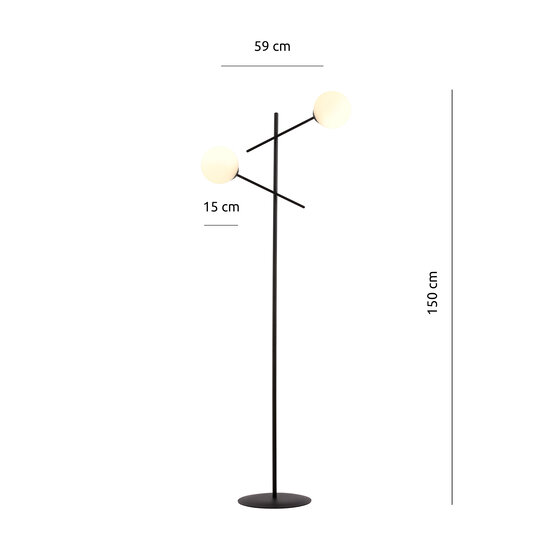 Hedensted zwarte vloerlamp met 2 witte glazen E14