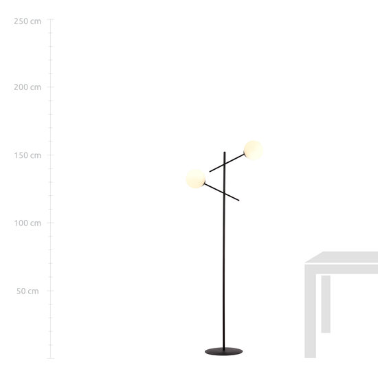 Hedensted zwarte vloerlamp met 2 witte glazen E14