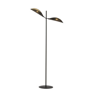 Lámpara de pie Skanderborg negra y dorada con hojas caídas de metal 2x E14