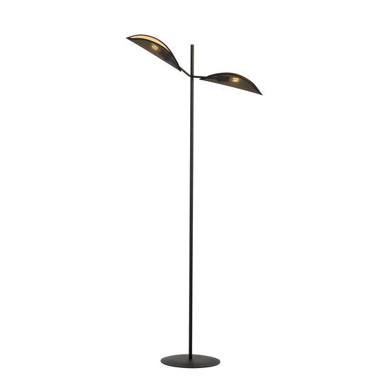 Emibig Emibig Lámpara de pie Skanderborg negra y dorada con hojas metálicas caídas 2x E14 - Iluminación elegante para cualquier interior