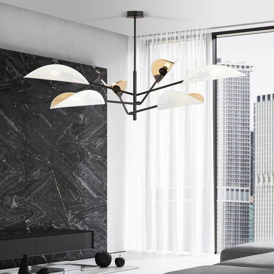 Emibig Emibig Svendborg grote 6x E14 prachtige zwarte hanglamp met witte vleugels - Perfecte verlichting voor elke ruimte