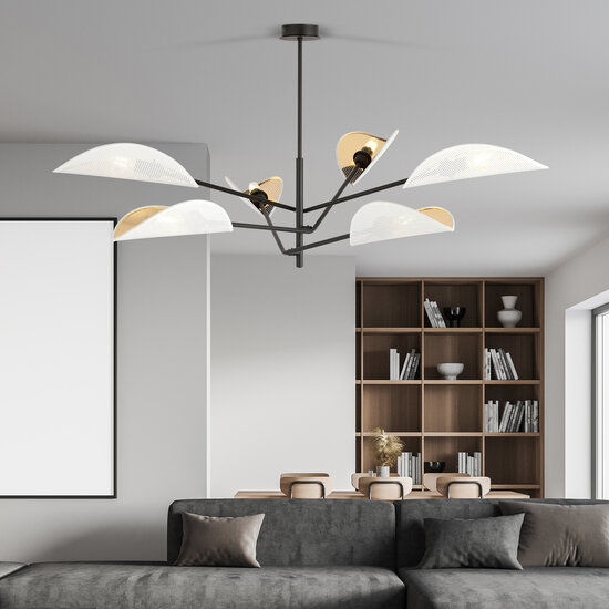 Emibig Emibig Svendborg gran lámpara colgante negra de 6x E14 con alas blancas - Iluminación ideal para cualquier espacio