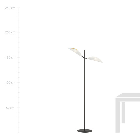 Lampadaire Svendborg noir avec feuilles tombantes en métal blanc et doré 2x E14