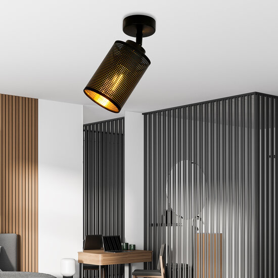 Fredericia single black ceiling lamp with black and gold tube