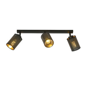 Fredericia triple long black ceiling lamp with black and gold tubes