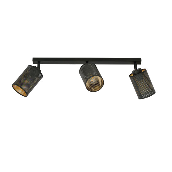 Fredericia triple long black ceiling lamp with black and gold tubes
