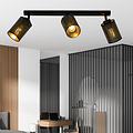 Fredericia triple long black ceiling lamp with black and gold tubes