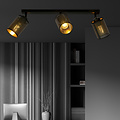 Fredericia triple long black ceiling lamp with black and gold tubes