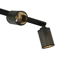 Fredericia triple long black ceiling lamp with black and gold tubes
