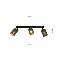 Fredericia triple long black ceiling lamp with black and gold tubes