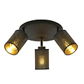Fredericia round triple orientable black ceiling lamp with black and gold tubes