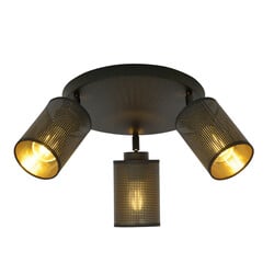 Emibig Fredericia round triple orientable black ceiling lamp with black and gold tubes