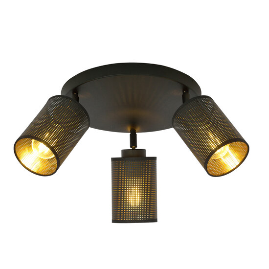 Emibig Emibig lámpara de techo negra orientable triple redonda Fredericia con tubos negros y dorados - Iluminación perfecta para cualquier espacio