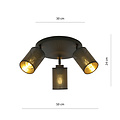 Fredericia round triple orientable black ceiling lamp with black and gold tubes