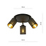 Fredericia round triple orientable black ceiling lamp with black and gold tubes